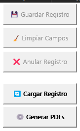Panel de botones de acción