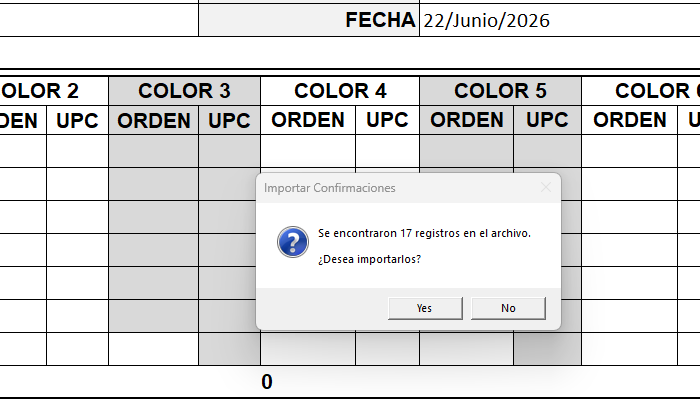 Cuadro de confirmación de importación mostrando cantidad de registros encontrados